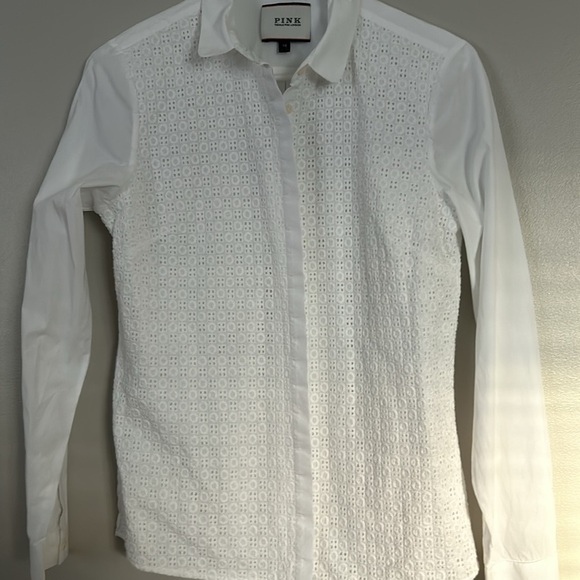 PINK Thomas Pink London Carmen crisp white lace front button-up blouse size 10 - Picture 4 of 13